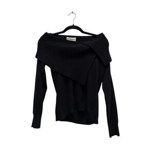 Bloomingdales Cashmere Asymmetric Foldover Knit Blouse Womens Small Black Luxury